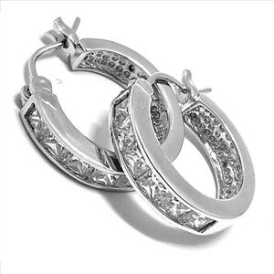 .925 Sterling Silver & 14k White Gold 2.00ctw Diamonique Diamonds Hoop Earnings
